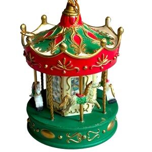 Vintage 4 Horse Christmas Carousel Ornament Holiday Collectible Retro Home Decor